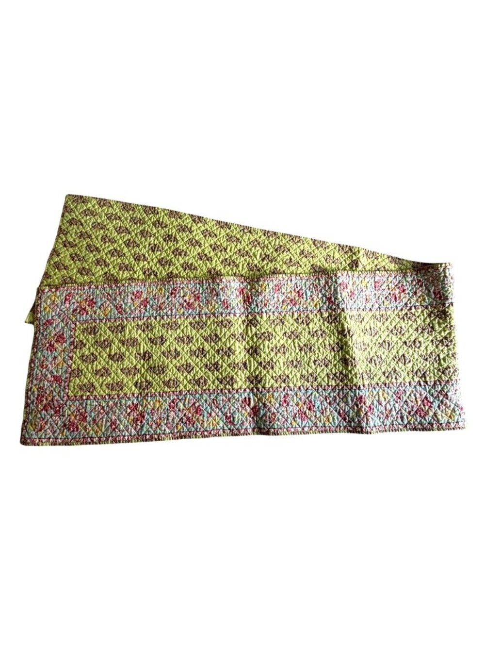 Quilted Paisley Table Runner Lime Green Rose Aqua Floral Vintage Style